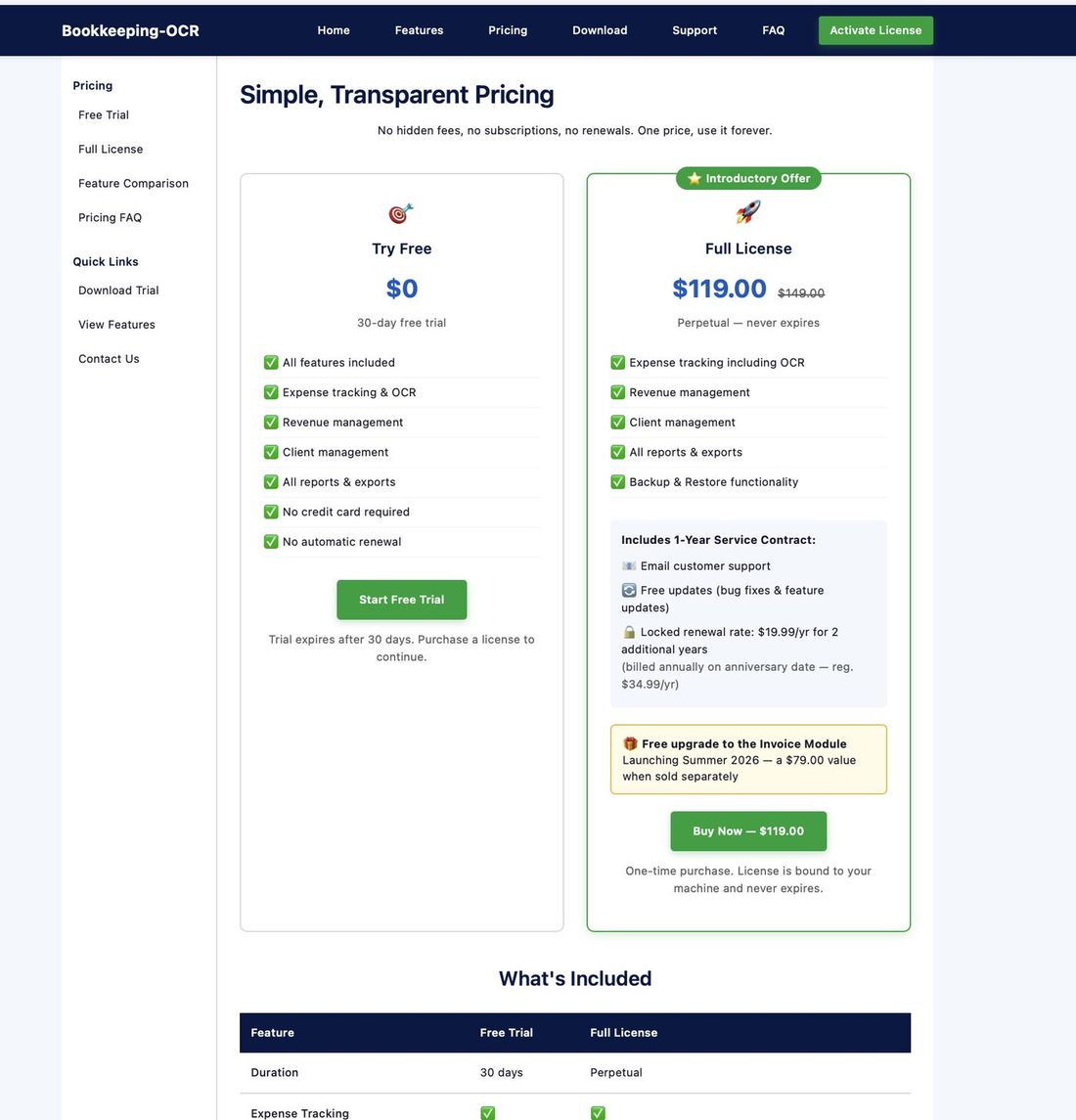 Pricing page showing plan options