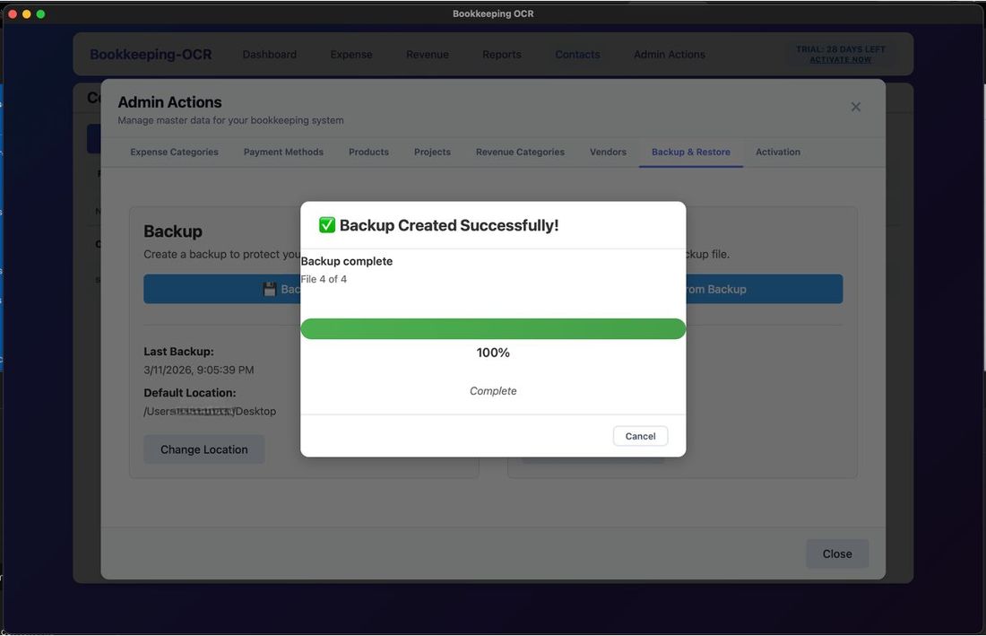 Backup complete with progress bar