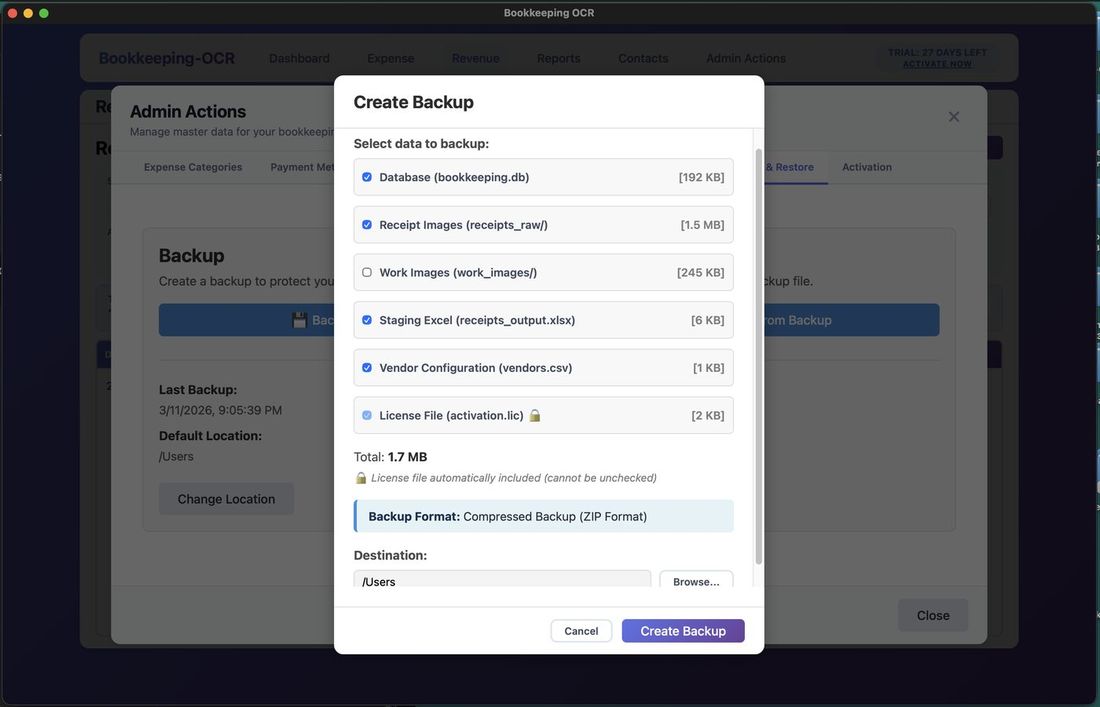 Create Backup file selection dialog