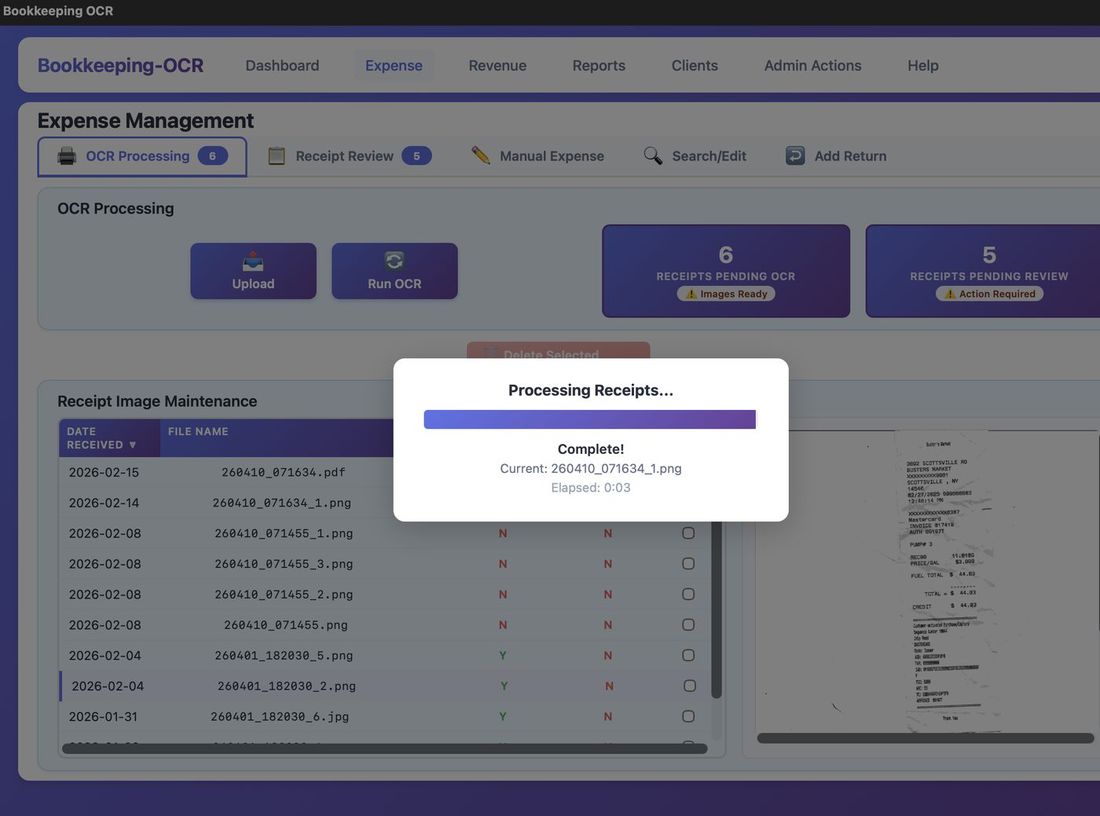 OCR data extracted from receipt