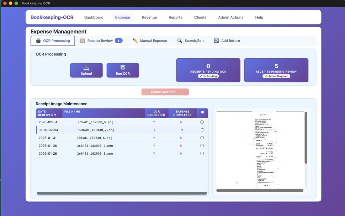 OCR Processing tab with Upload button