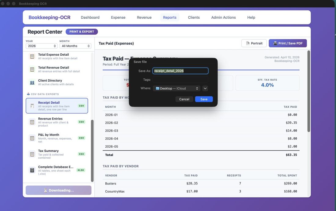 CSV export download dialog