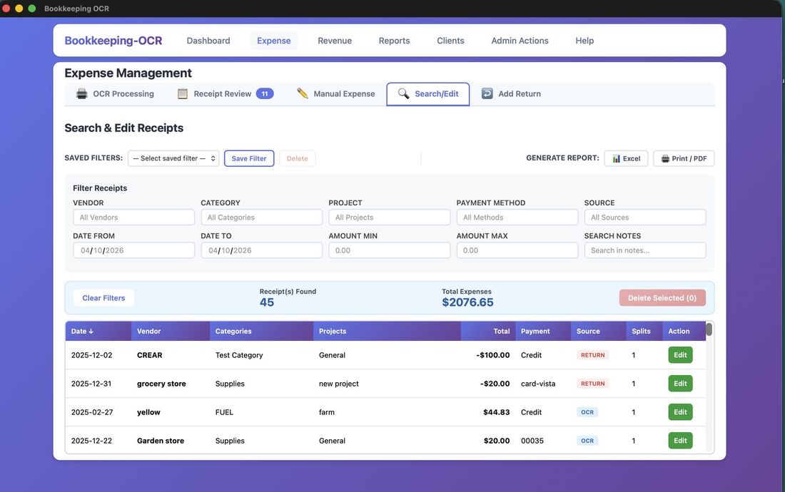 Search and Edit Expenses with filters